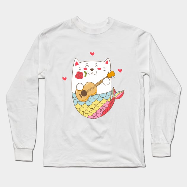 Cute Lovely Cat Long Sleeve T-Shirt by Lovely Arts